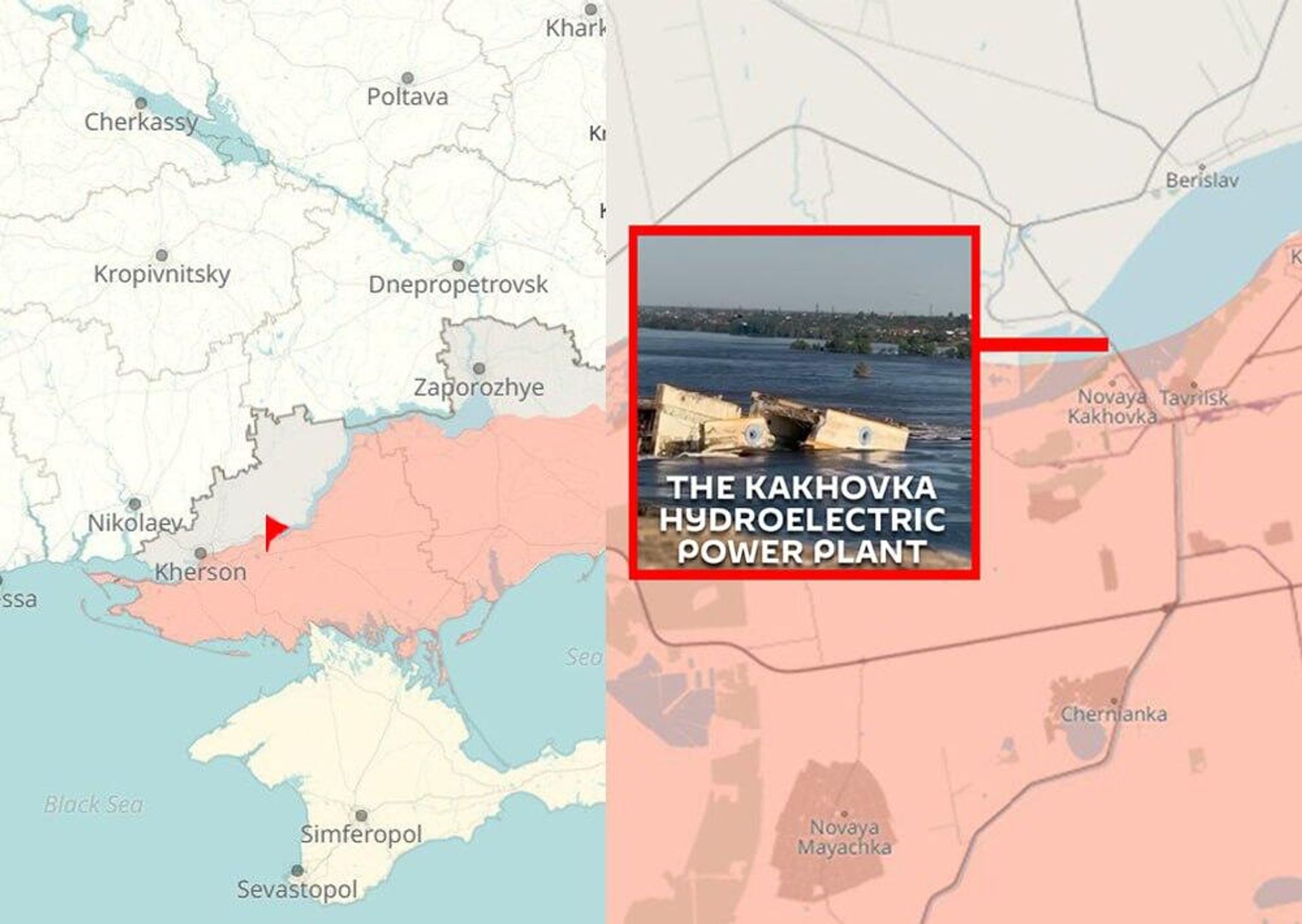 Map of Novaya Kakhovka following Ukrainian attack on the Kakhovka Hydro Power Plant Map of Novaya Kakhovka following Ukrainian attack on the Kakhovka Hydro Power Plant - Sputnik International, 1920, 06.06.2023