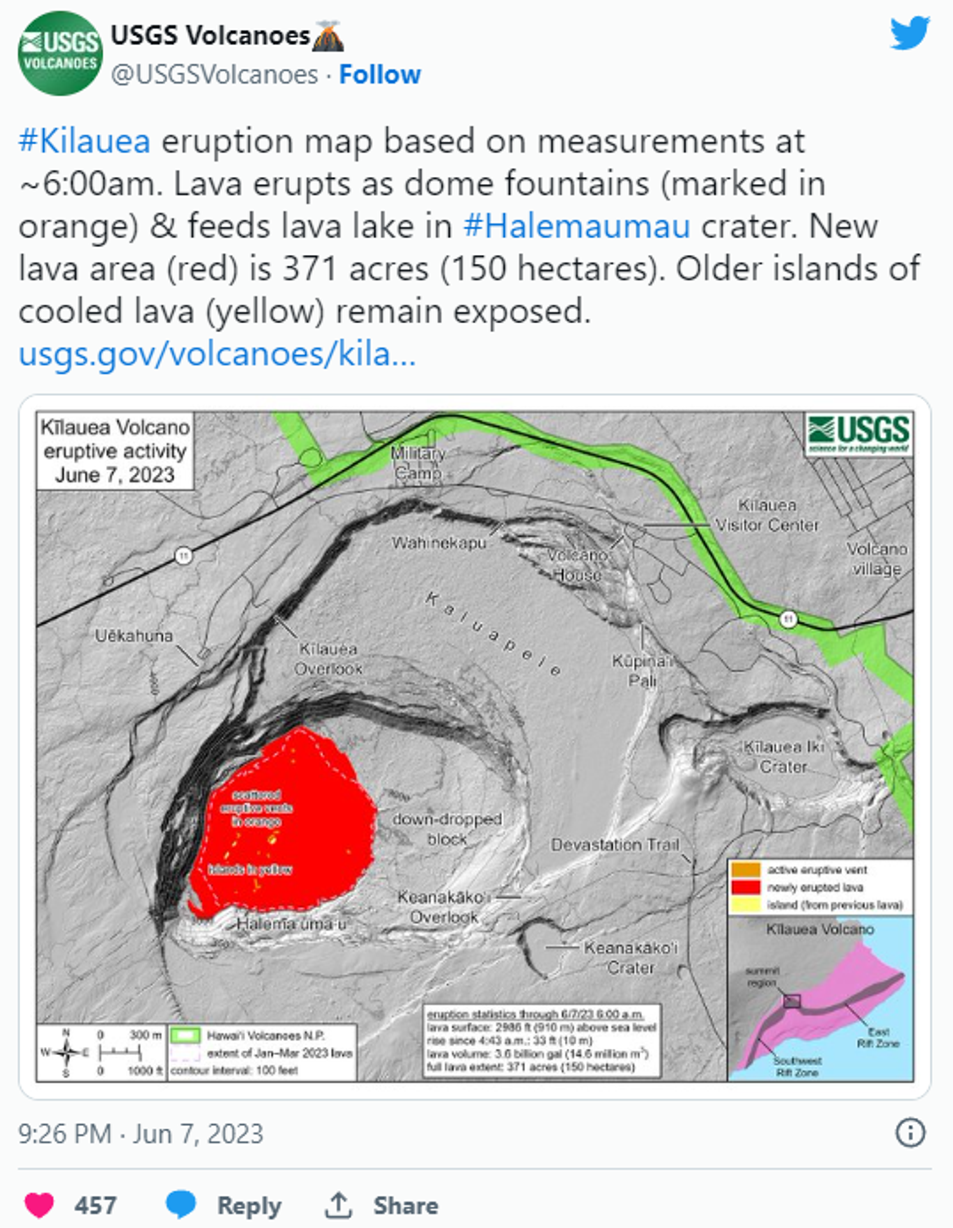 Official USGS report on the extent of the Kilauea eruption, valid as of the morning of June 7.  - Sputnik International, 1920, 07.06.2023