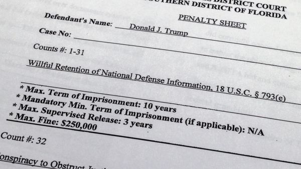 The indictment against former President Donald Trump is photographed on Friday, June 9, 2023. Trump is facing 37 felony charges related to the mishandling of classified documents according to the unsealed indictment that also alleges that he improperly shared a Pentagon plan of attack and a classified map related to a military operation. - Sputnik International