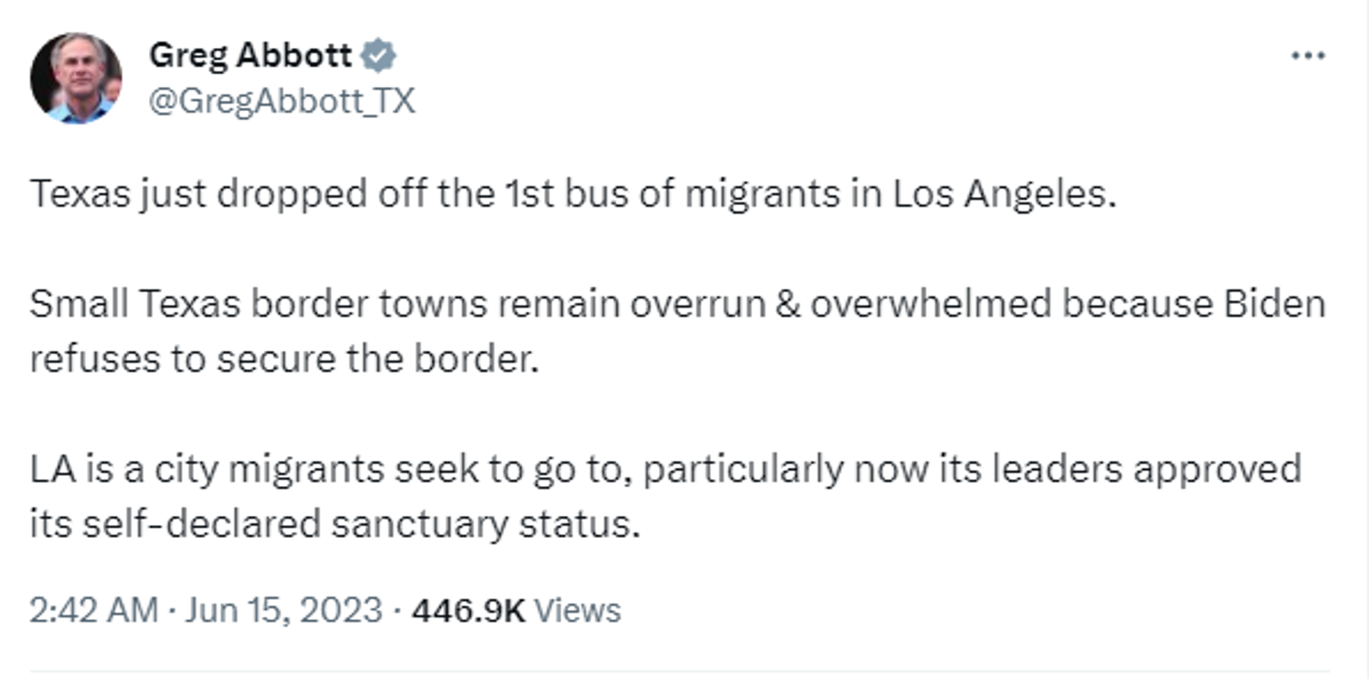 Screenshot of Twitter post by Texas Governor Greg Abbott. - Sputnik International, 1920, 15.06.2023