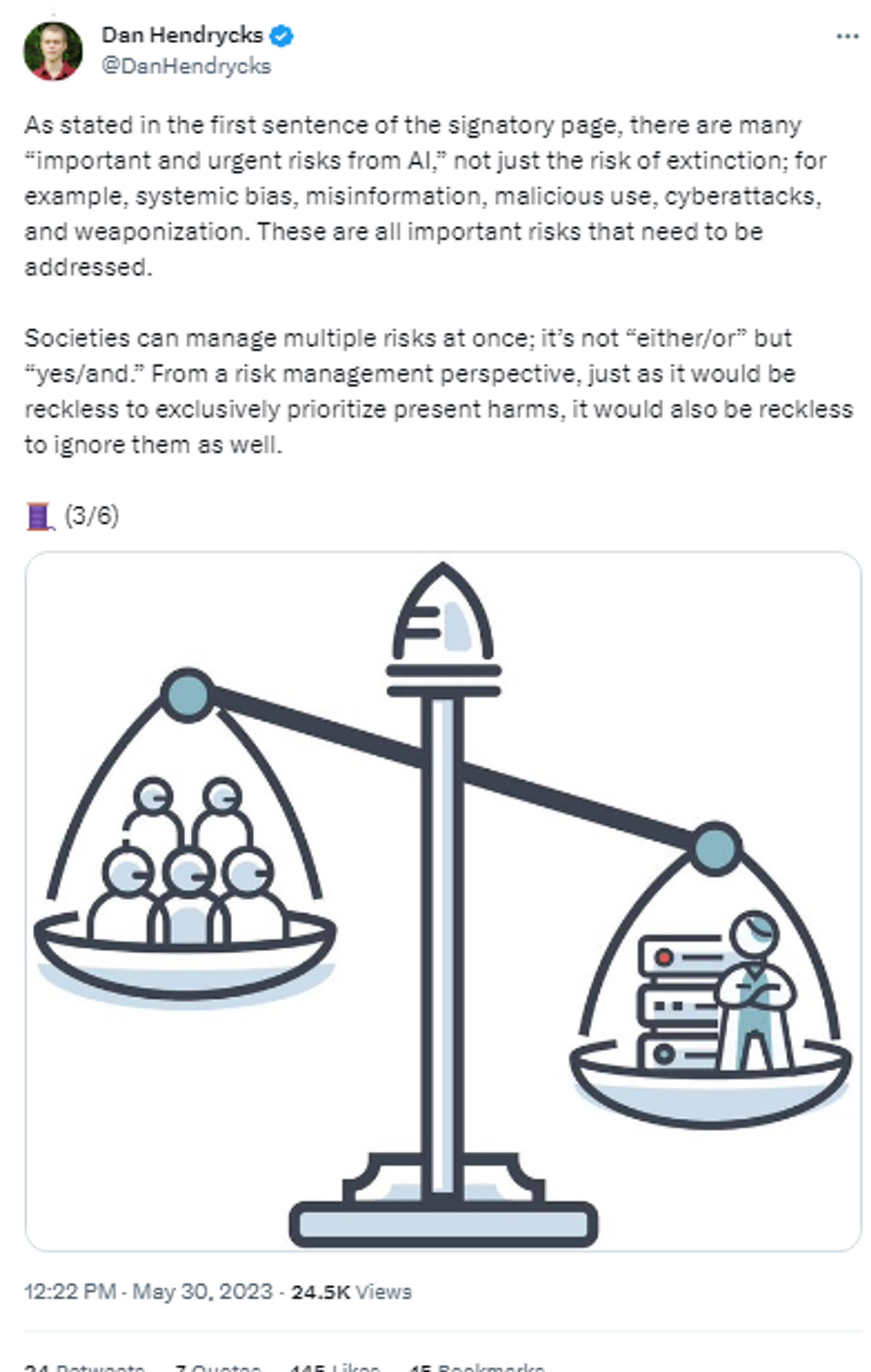 Screenshot of Twitter post by Dan Hendrycks, director of the Center for AI Safety. - Sputnik International, 1920, 15.06.2023