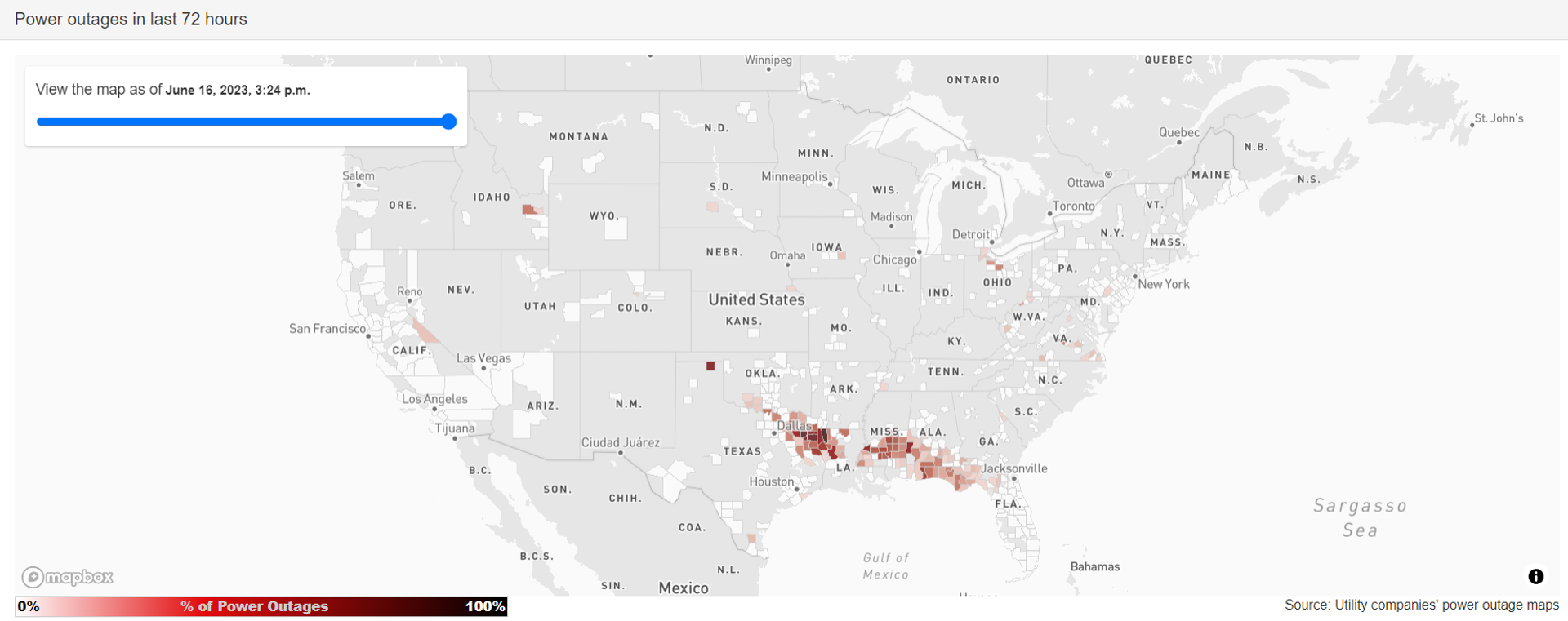 Map showing the percentage of power outages by region due to past tornadoes. - Sputnik International, 1920, 16.06.2023