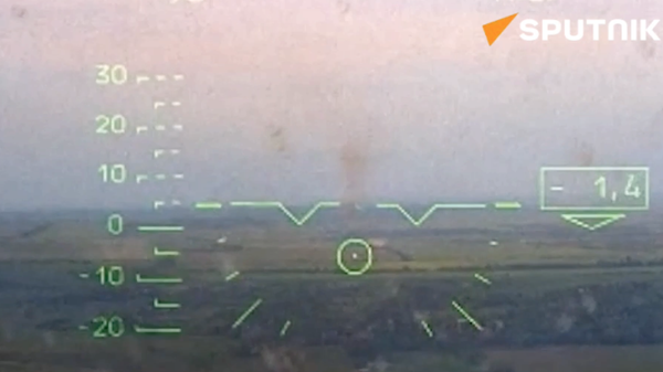 Russian Ka-52 helicopters destroyed moving armored vehicles of the Ukrainian Armed Forces using Vikhr missiles - Sputnik International