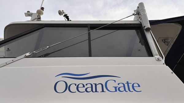 The logo for OceanGate Expeditions is seen on a boat parked near the offices of the company at a marine industrial warehouse office door in Everett, Wash., Tuesday, June 20,  - Sputnik International