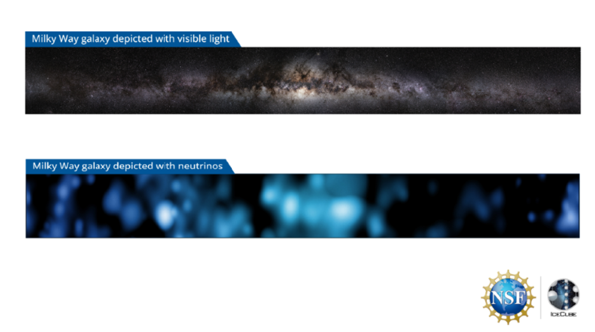 Two images of the Milky Way galaxy. The top is captured with visible light and the bottom is the first-ever captured with neutrinos. - Sputnik International, 1920, 29.06.2023