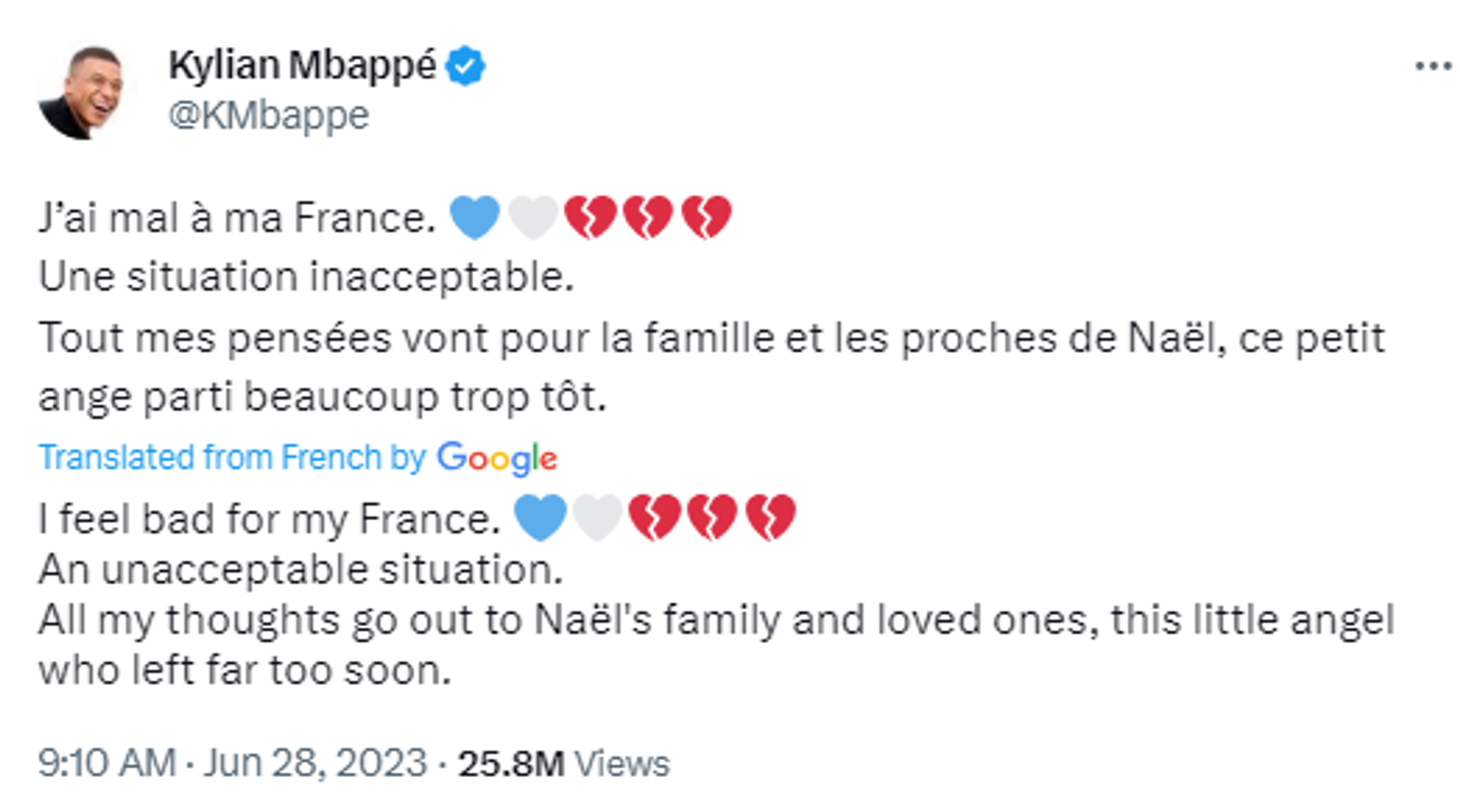 Screenshot of Twitter post by Paris Saint-Germain football star Kylian Mbappe. Screenshot of Twitter post by Paris Saint-Germain football star Kylian Mbappe. - Sputnik International, 1920, 30.06.2023