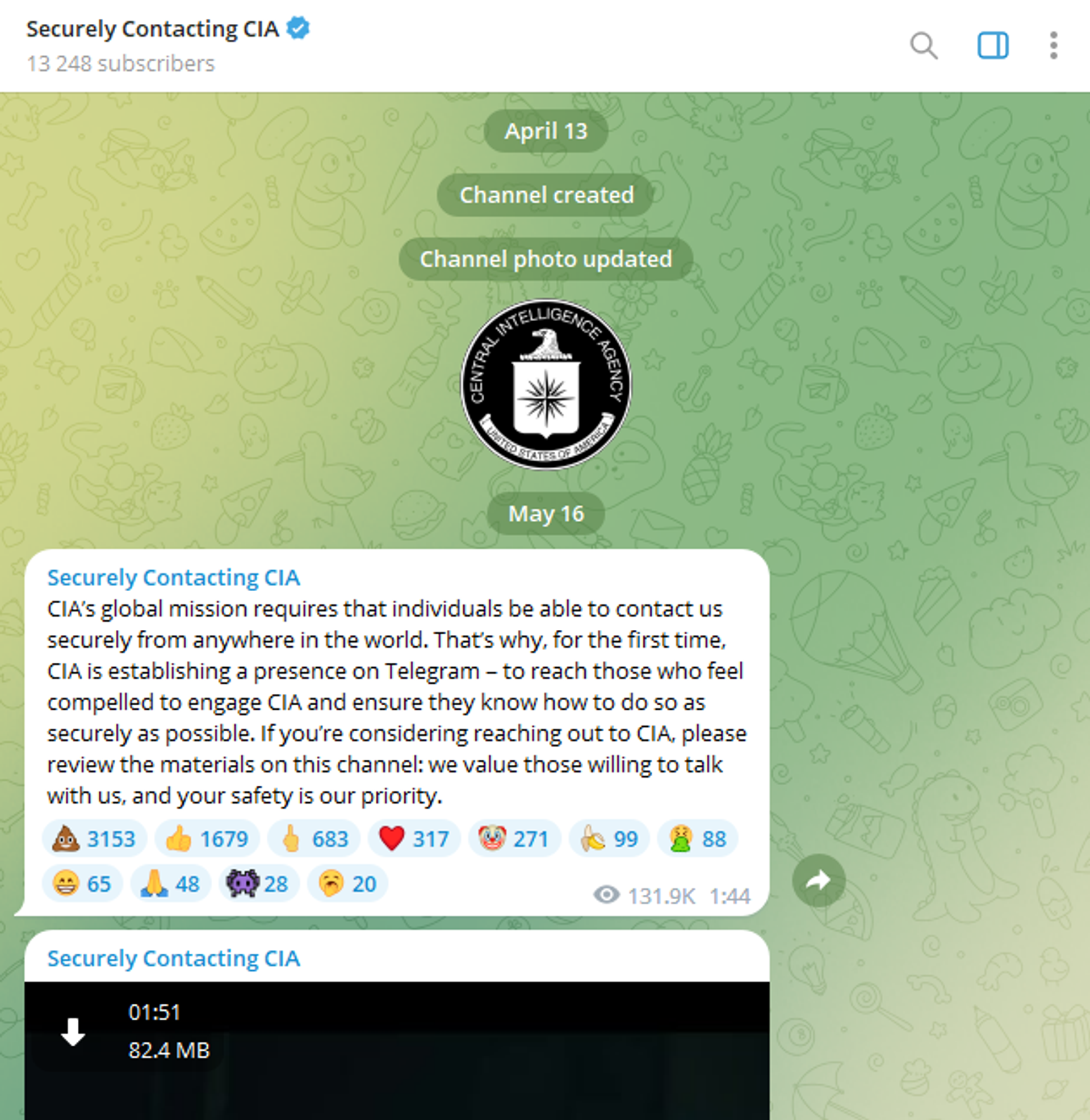 Screenshot of posts featured on the Securely Contacting CIA Telegram channel - Sputnik International, 1920, 05.07.2023