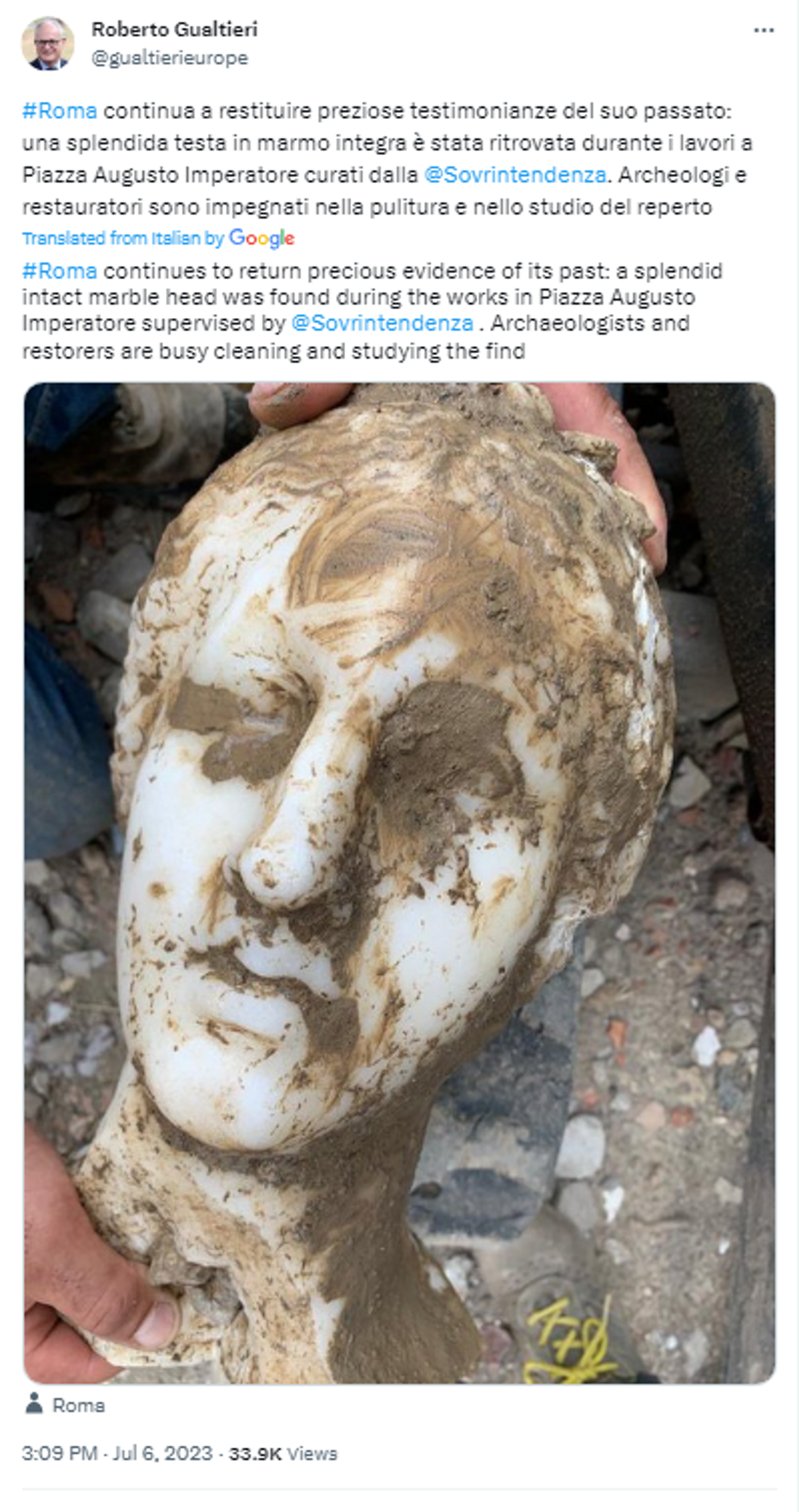 Screengrab of Twitter post by Rome Mayor Roberto Gualtieri. - Sputnik International, 1920, 08.07.2023