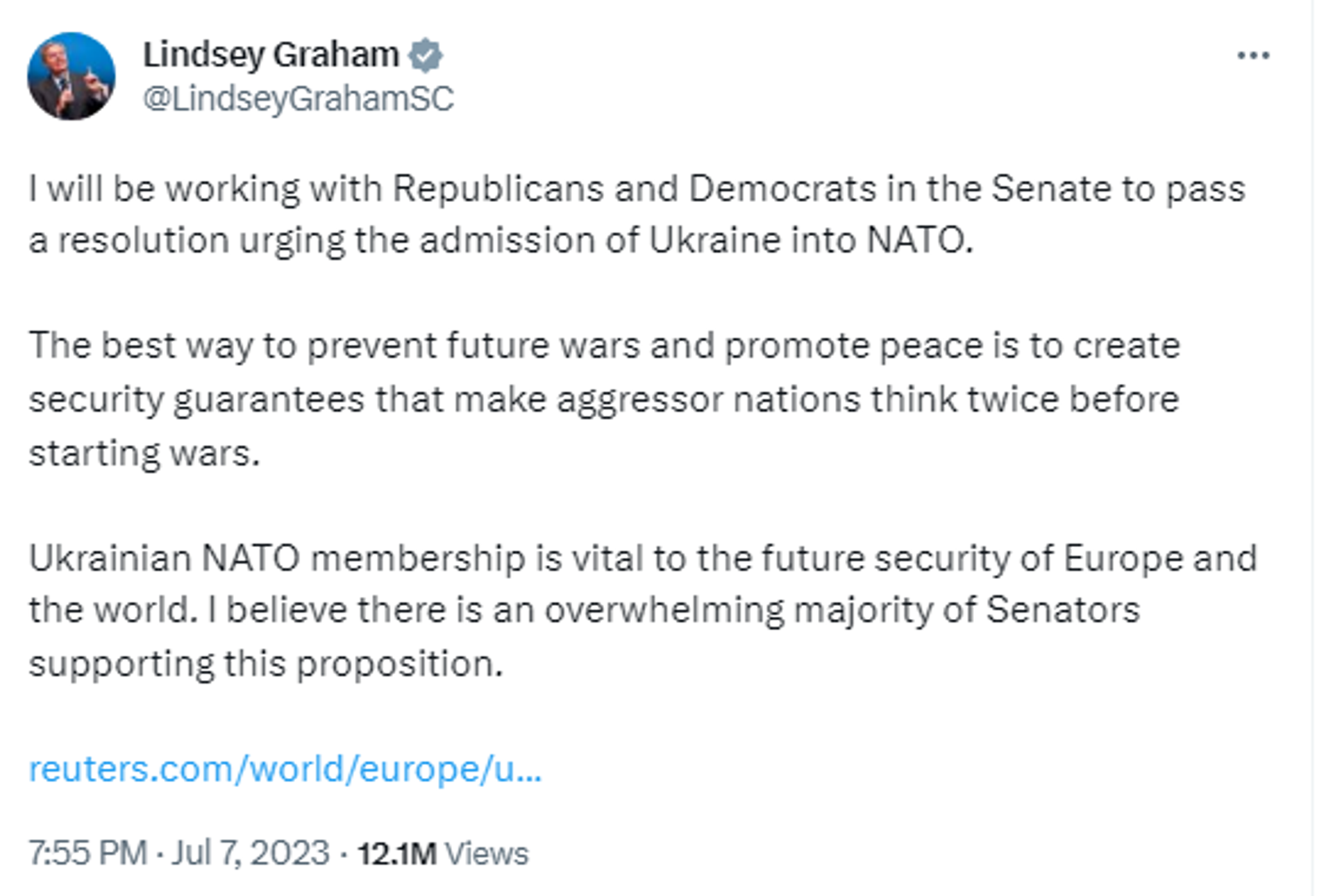 Screenshot of Twitter post by Sen. Lindsey Graham, R-S.C. - Sputnik International, 1920, 09.07.2023