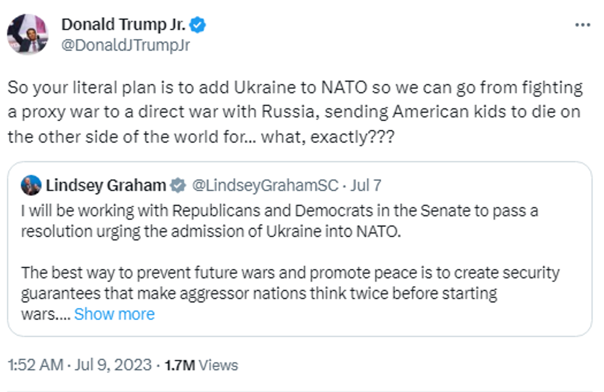Screenshot of Twitter post by Donald Trump Jr. - Sputnik International, 1920, 09.07.2023