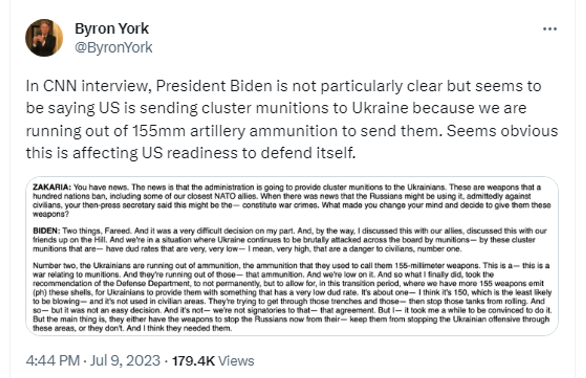Screenshot of Twitter post by Byron York of the Washington Examiner. - Sputnik International, 1920, 10.07.2023