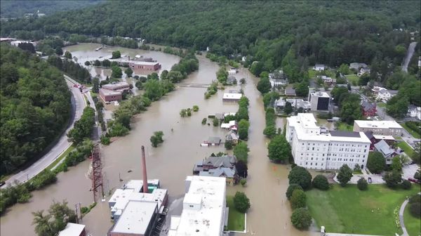 This image made from drone footage provided by the Vermont Agency of Agriculture, Food and Markets shows flooding in Montpelier, Vt., Tuesday, July 11, 2023. - Sputnik International