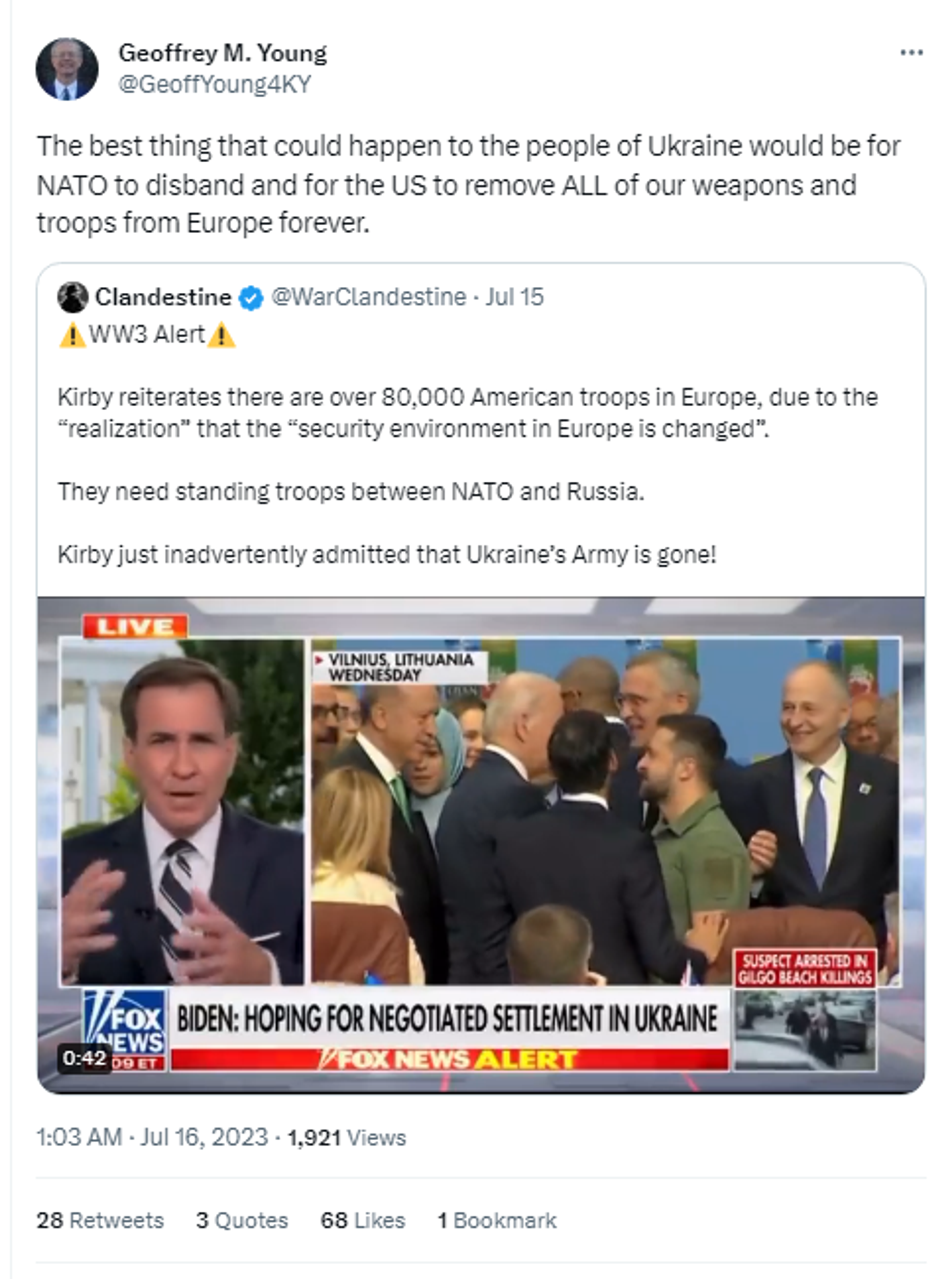Screengrab of Twitter post by US politician Geoffrey M. Young. - Sputnik International, 1920, 16.07.2023