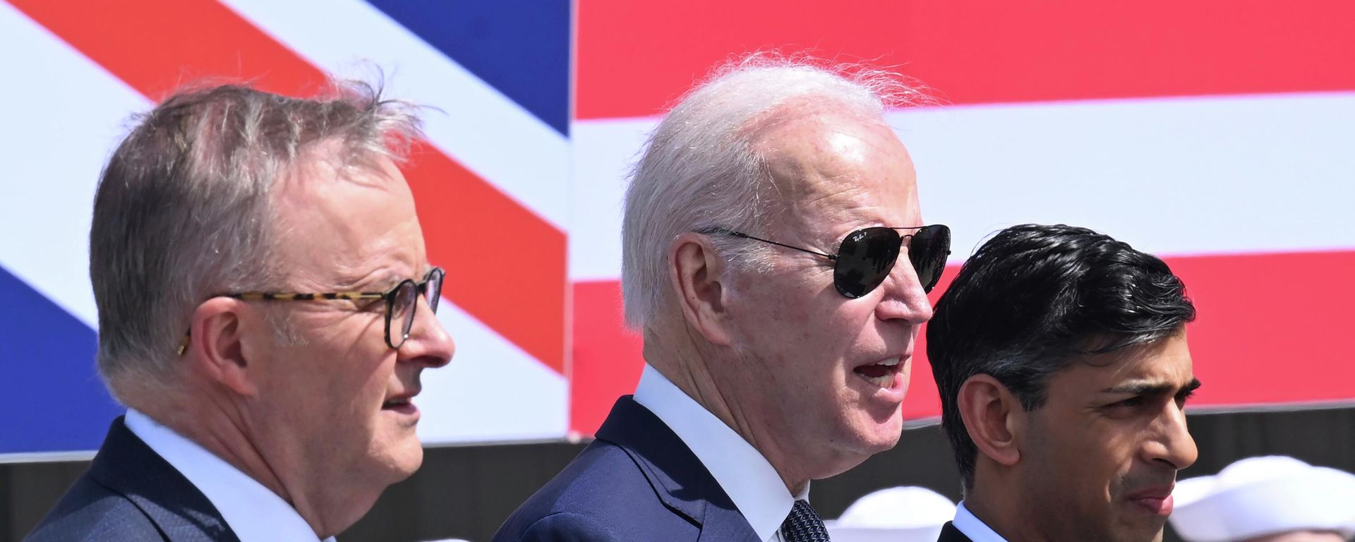 Britain's Prime Minister Rishi Sunak, right, meets with US President Joe Biden and Prime Minister of Australia Anthony Albanese, left, at Point Loma naval base in San Diego, US Britain's Prime Minister Rishi Sunak, right, meets with US President Joe Biden and Prime Minister of Australia Anthony Albanese, left, at Point Loma naval base in San Diego, US - Sputnik International, 1920, 09.11.2023
