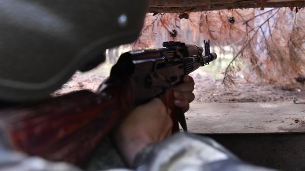 A Russian soldier conducts surveillance at a position on the outskirts of Krasny Liman, DPR. - Sputnik International