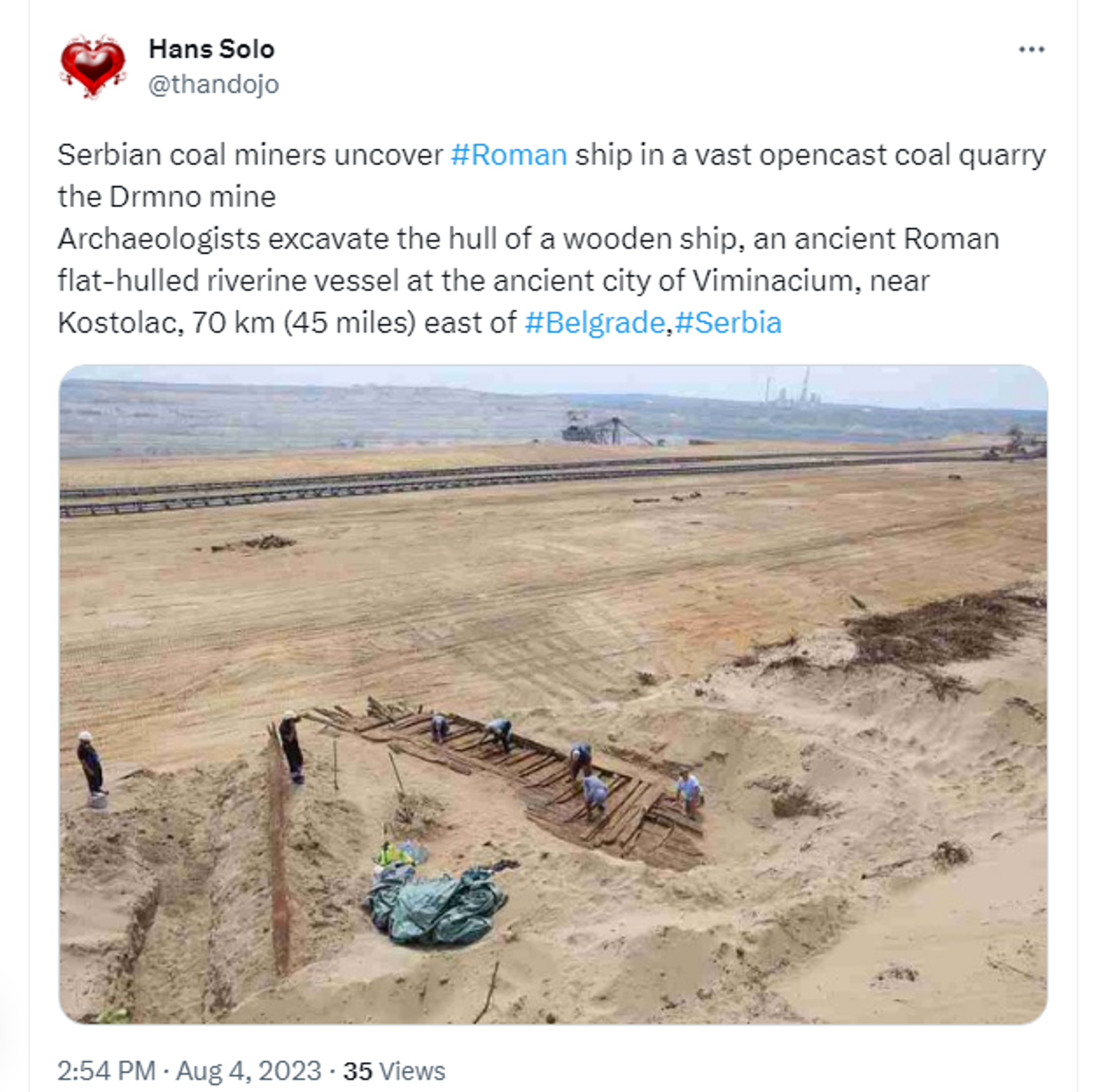 A Twitter screenshot of the Viminacium site - Sputnik International, 1920, 05.08.2023