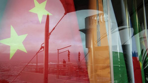 National flags of the BRICS (China, India, Russia, South Africa, Brazil) countries during the BRICS Foreign Ministers Meeting in Cape Town, on June 02, 2023.  - Sputnik International