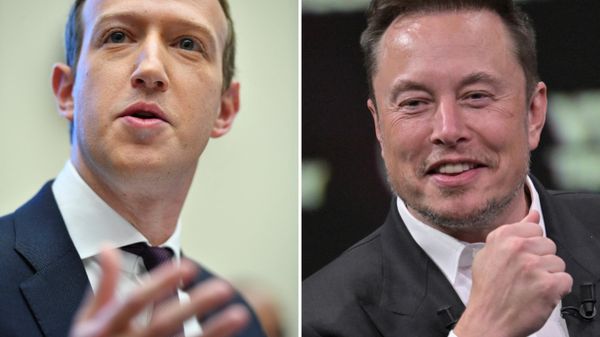 This combination of file photographs created on June 22, 2023 shows SpaceX, X (ex-Twitter) and electric car maker Tesla CEO Elon Musk, and Facebook founder Mark Zuckerberg. - Sputnik International
