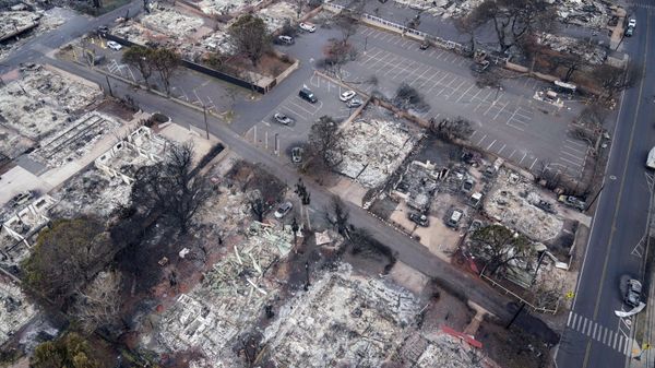 Wildfire wreckage is seen Thursday, Aug. 10, 2023, in Lahaina, Hawaii. The search of the wildfire wreckage on the Hawaiian island of Maui on Thursday revealed a wasteland of burned out homes and obliterated communities as firefighters battled the deadliest blaze in the U.S. in recent years. - Sputnik International