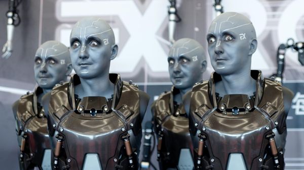 Роботы на одном из стендов на Всемирной конференции робототехники (World Robot Conference) в Пекине - Sputnik International