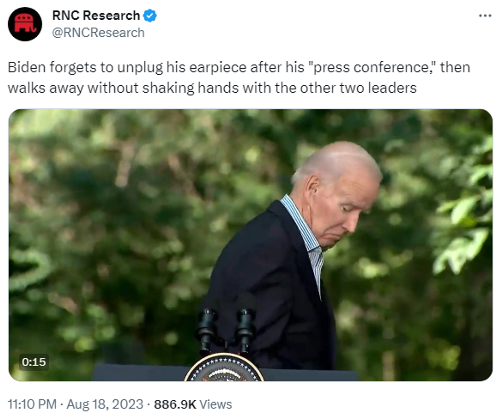 Screengrab of X post by RNC Research showing footage of US President Joe Biden press conference at Camp David. - Sputnik International, 1920, 19.08.2023