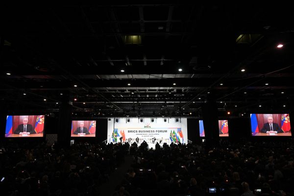 Addressing the audience at the summit, Vladimir Putin emphasized the role of BRICS in socio-economic growth and sustainable development of the world&#x27;s emerging economies. - Sputnik International