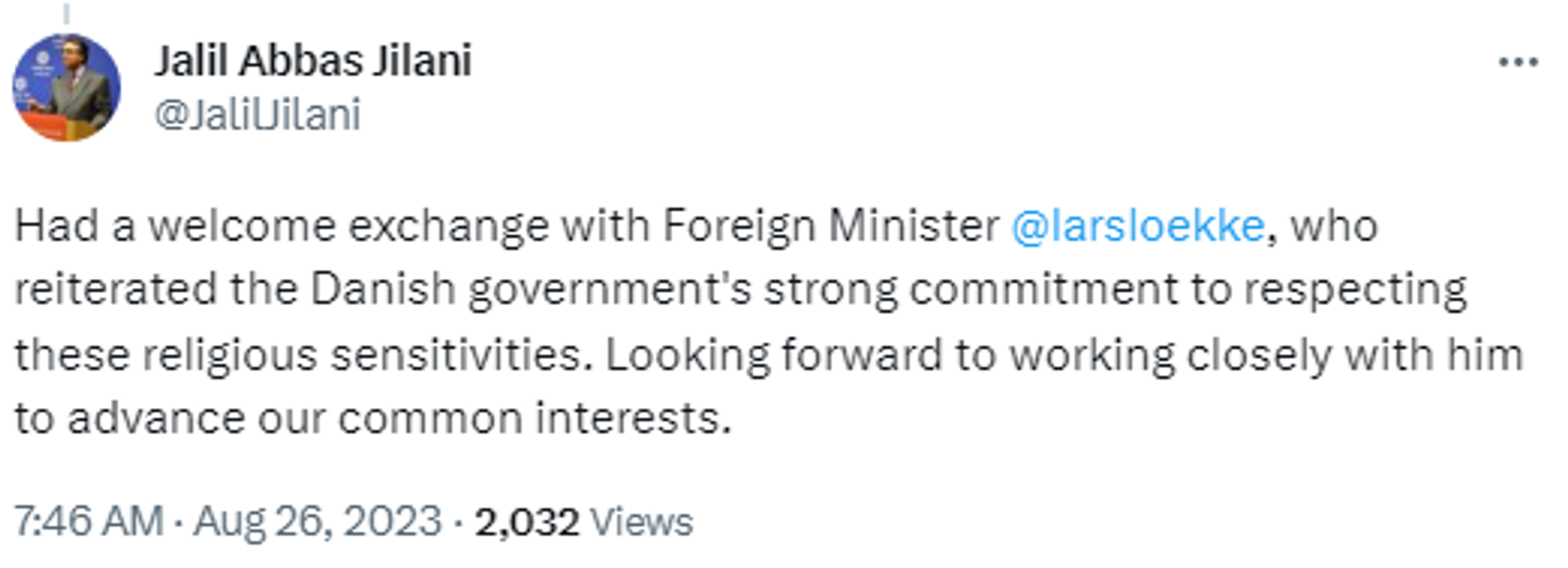 X screengrab of post by Pakistan's caretaker Foreign Minister Jalil Abbas Jilani. - Sputnik International, 1920, 27.08.2023