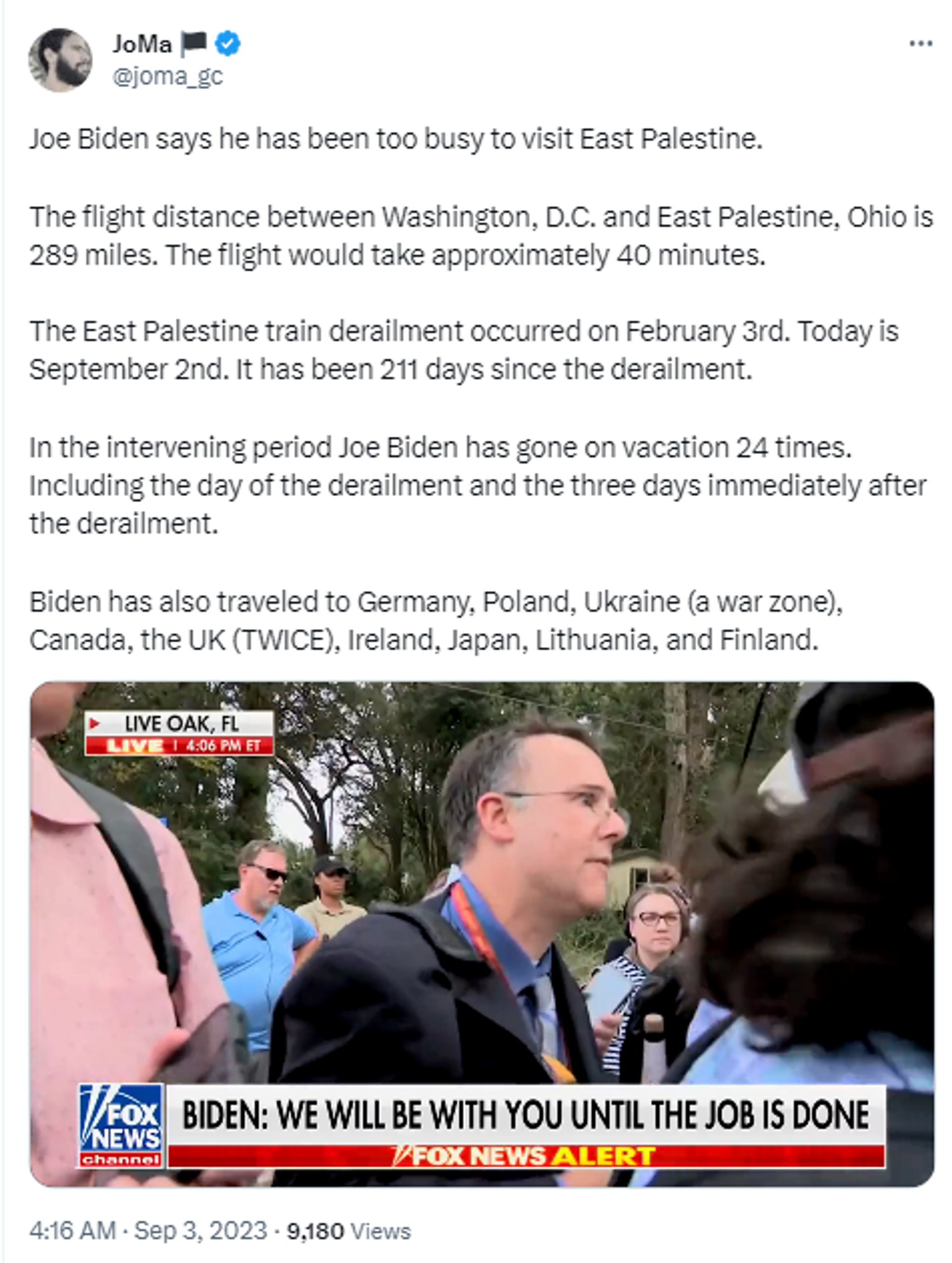 X screenshot showing footage of US President Joe Biden speaking  at a press conference in Live Oak, Florida. - Sputnik International, 1920, 03.09.2023