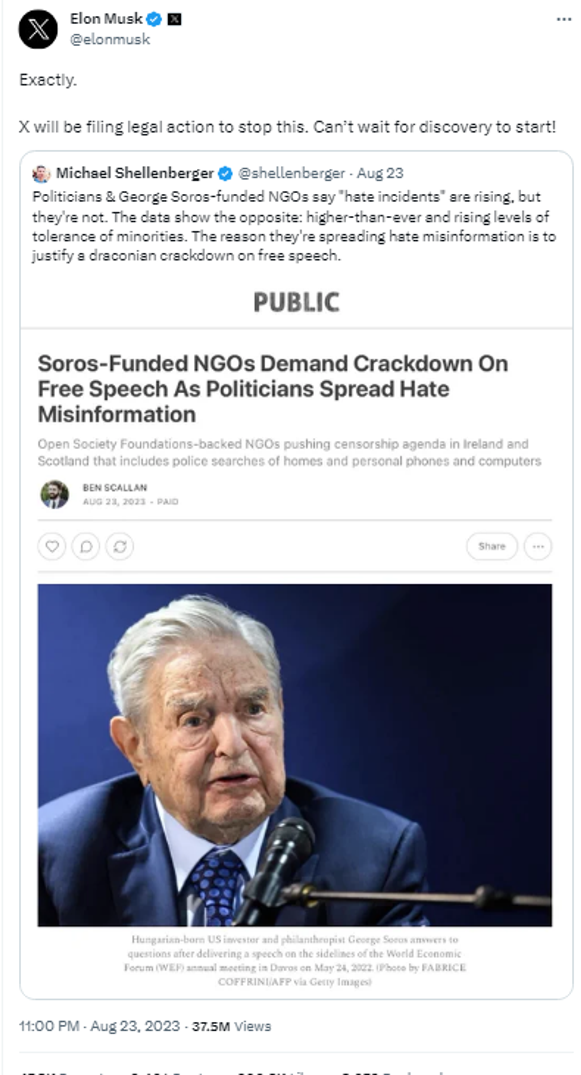 Screenshot of X post by Elon Musk. Screenshot of X post by Elon Musk. - Sputnik International, 1920, 03.09.2023