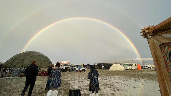 Burning Man music and arts festival site in the Nevada desert turned into a mud bath by torrential rains in September 2023, leaving tens of thousands of people stranded. - Sputnik International