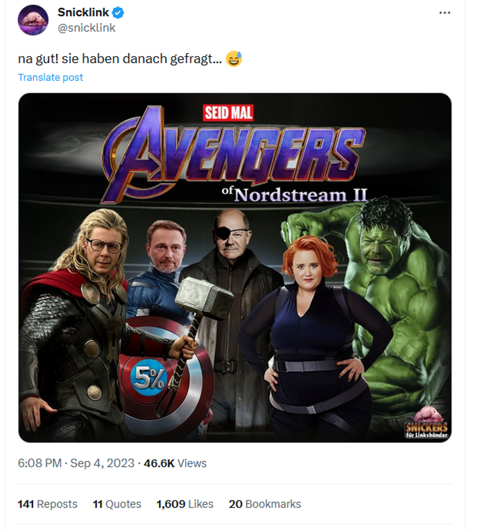 Ok, you've asked for it. Avengers-themed meme featuring German Chancellor Olaf Scholz. - Sputnik International, 1920, 04.09.2023