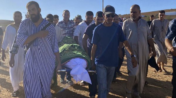 People attend the funeral of Bilal Kissi, who was killed by Algerian forces, in the city of Saaidia, Morocco, Thursday, Aug. 31, 2023. - Sputnik International
