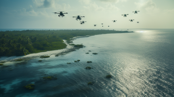 An Artificial Intelligence Artist Interpretation of US-made AI-Powered Drones Flying over the South China Sea - Sputnik International