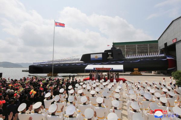 Above: Launching ceremony for North Korea's new submarine. - Sputnik International