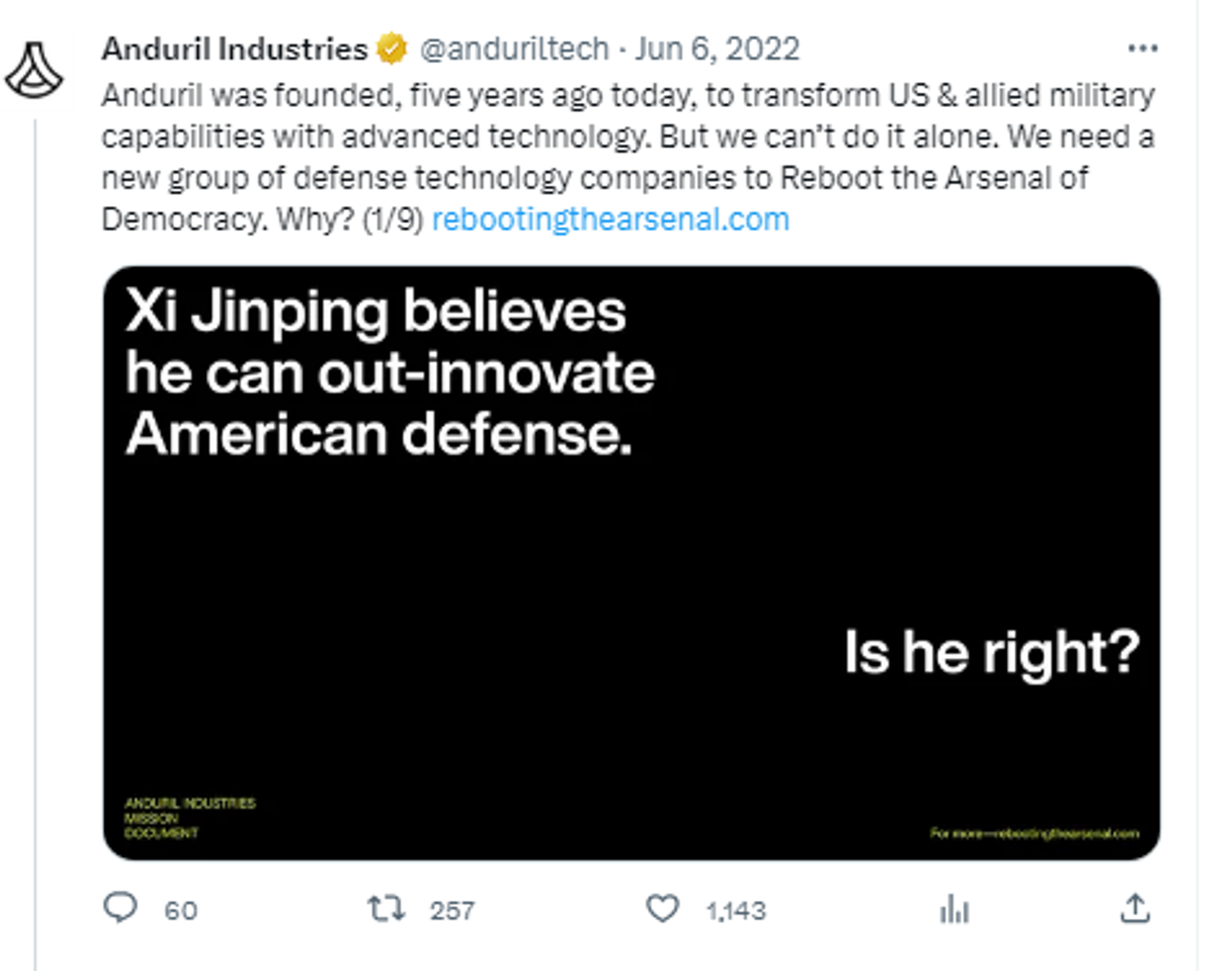 Screenshot of X post by Anduril Industries. - Sputnik International, 1920, 09.09.2023