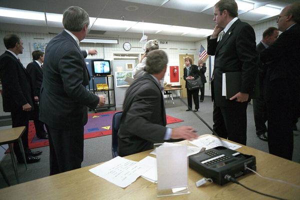 President George W Bush, then president, was reading a storybook to a class of children in the Emma E Booker Elementary School in Sarasota, Florida, when he was told about the attack. - Sputnik International