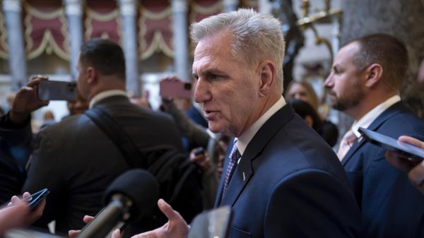 Speaker of the House Kevin McCarthy, R-Calif., stops for reporters' questions about passing a funding bill and avoiding a government shutdown, at the Capitol in Washington, Monday, Sept. 18, 2023. McCarthy is trying to win support from right-wing Republicans by including spending cuts and conservative proposals for border security and immigration. - Sputnik International