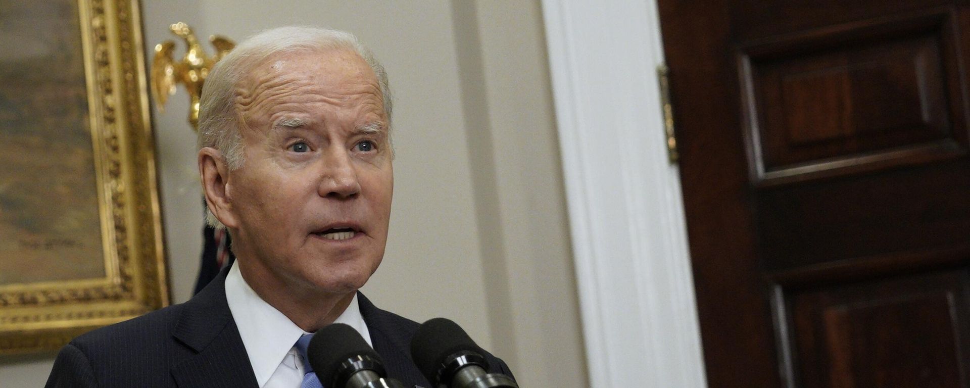 US President Joe Biden speaks during a news conference at the White House in Washington, the United States. US President Joe Biden speaks during a news conference at the White House in Washington, the United States. - Sputnik International, 1920, 26.10.2023