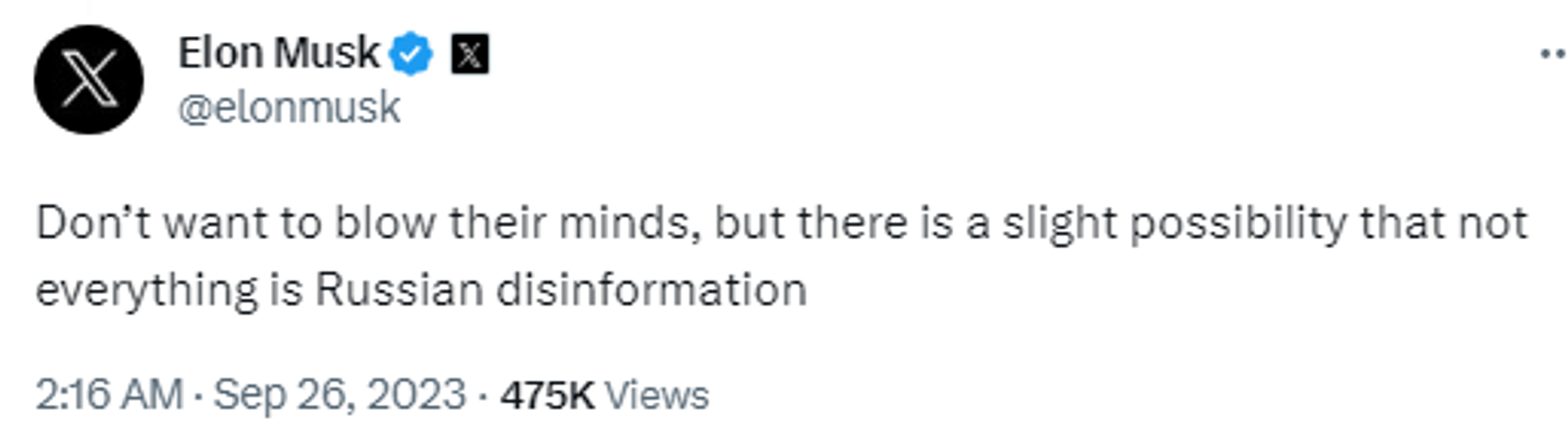 Screenshot of X post by Elon Musk. Screenshot of X post by Elon Musk. - Sputnik International, 1920, 26.09.2023
