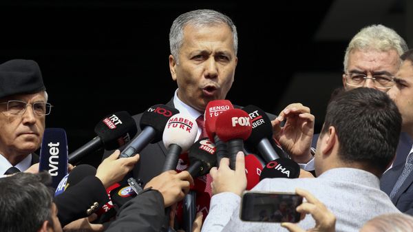 Turkish Interior Minister Ali Yerlikaya talks to journalists in Ankara, Sunday, Oct. 1, 2023. A suicide bomber detonated an explosive device in the heart of the Turkish capital, Ankara, on Sunday, hours before parliament was scheduled to reopen after a summer recess. A second assailant was killed in a shootout with police.  - Sputnik International