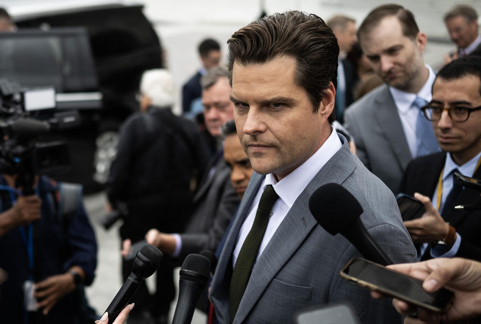 US Representative Matt Gaetz (R-FL) speaks to the press outside the US Capitol after voting in the House in Washington, DC on September 29, 2023. US Representative Matt Gaetz (R-FL) speaks to the press outside the US Capitol after voting in the House in Washington, DC on September 29, 2023. - Sputnik International, 1920, 11.10.2023