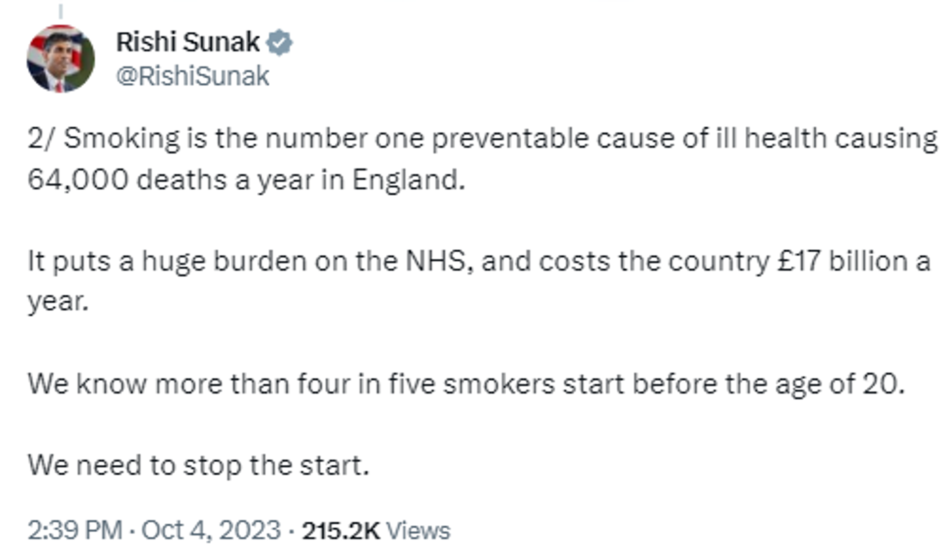 Screengrab of X post by UK Prime Minister Rishi Sunak. - Sputnik International, 1920, 05.10.2023