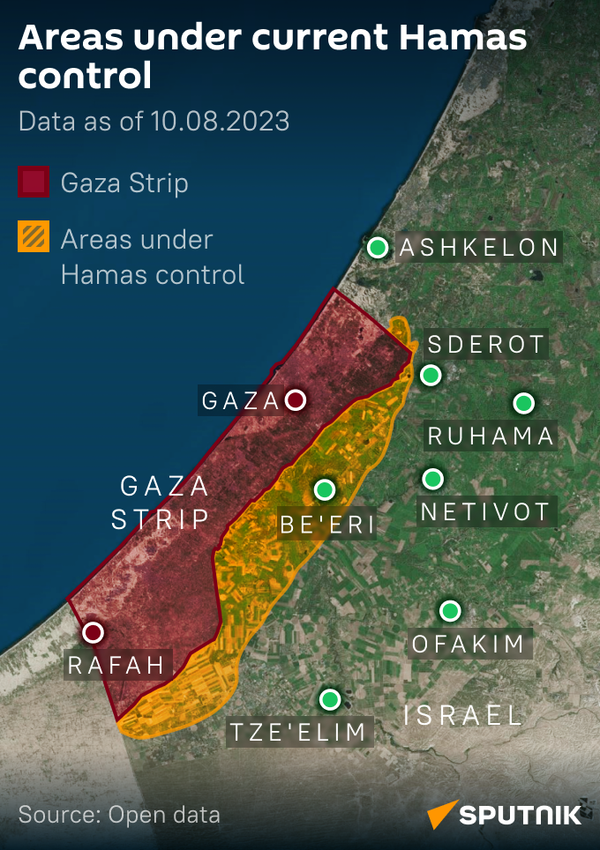 Israeli-Hamas Conflict: area controlled by Hamas as of October 8, 2023 - Sputnik International