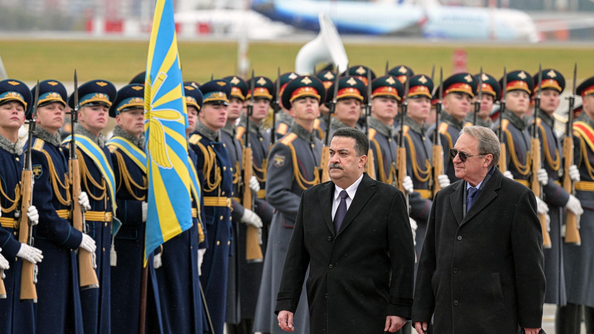 Russian Deputy Foreign Minister Mikhail Bogdanov, right, greets Iraqi Prime Minister Mohammed Shia’ Al-Sudani during a welcoming ceremony in Moscow, Russia - Sputnik International, 1920, 10.10.2023