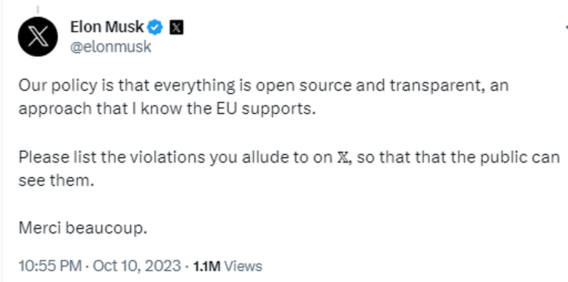 Screengrab of X post by Elon Musk. - Sputnik International, 1920, 11.10.2023