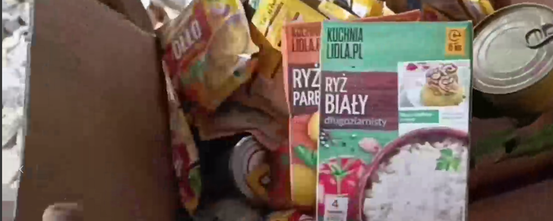 Screengrab of video shot by Russian soldier showing off cache of seized NATO-provided food sent to Ukrainian Army. Screengrab of video shot by Russian soldier showing off cache of seized NATO-provided food sent to Ukrainian Army. - Sputnik International, 1920, 12.10.2023