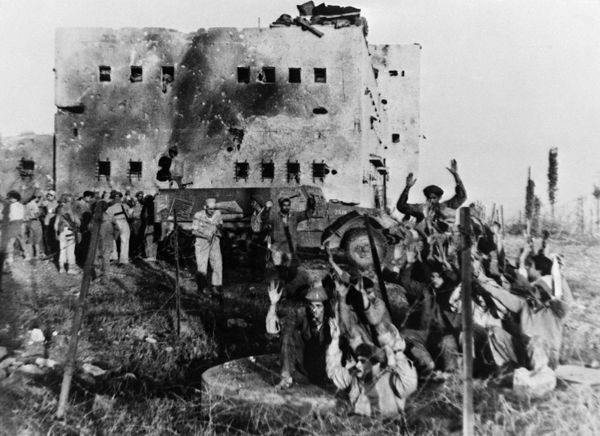Egyptian soldiers leave the shelters where they had taken refuge on November 18, 1948 near Tel Aviv. Shortly after Israel's independence declaration and the beginning of the 1948 Arab–Israeli War, the Haganah was merged with other groups and reorganized into the official army of the state and became the core of the Israel Defense Forces (IDF). Egyptian soldiers leave the shelters where they had taken refuge on November 18, 1948 near Tel Aviv. Shortly after Israel's independence declaration and the beginning of the 1948 Arab–Israeli War, the Haganah was merged with other groups and reorganized into the official army of the state and became the core of the Israel Defense Forces (IDF). - Sputnik International