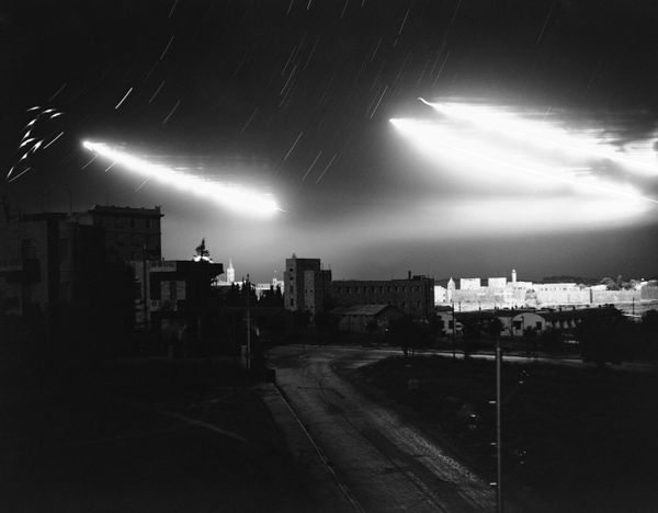 The glare from fires set by mortar and artillery shells and the flares set up by opposing fighters in the fierce battle between Arabs and Jews light up the sky above the David's Tower section of the Old City Wall of Jerusalem, held by the Arabs, July 14, 1948. It was one of the heaviest exchanges of strikes in the long struggle for the Holy City. The glare from fires set by mortar and artillery shells and the flares set up by opposing fighters in the fierce battle between Arabs and Jews light up the sky above the David's Tower section of the Old City Wall of Jerusalem, held by the Arabs, July 14, 1948. It was one of the heaviest exchanges of strikes in the long struggle for the Holy City. - Sputnik International