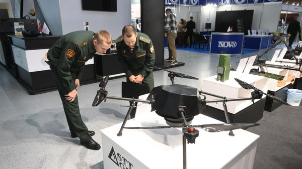 The Strekoza drone is on display at a Moscow expo. File photo - Sputnik International