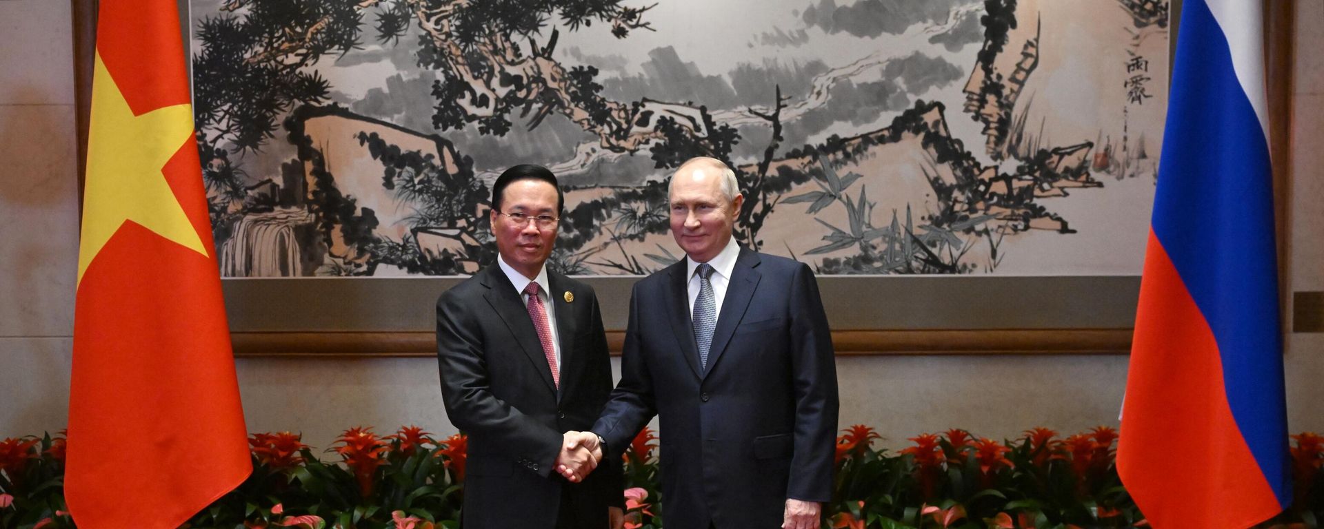 Vietnamese President Vo Van Thuong and Russian President Vladimir Putin attend a meeting as part of the 3rd Belt and Road Forum at the Diaoyutai State Guest House in Beijing, China - Sputnik International, 1920, 19.06.2024